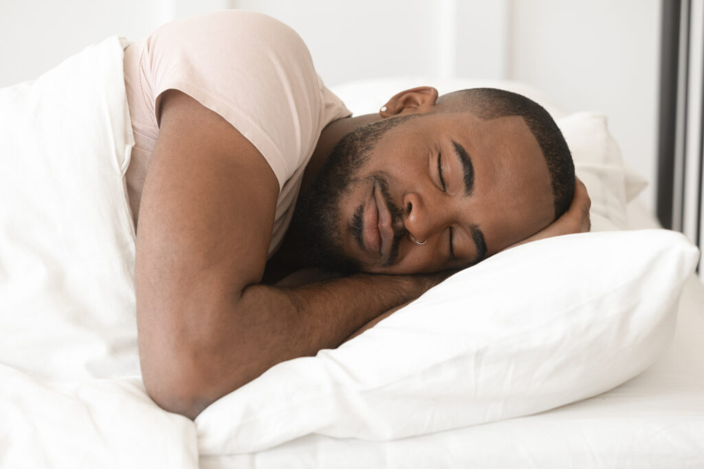 Serene,Calm,Handsome,Young,Black,Man,Sleeping,Well,Alone,On